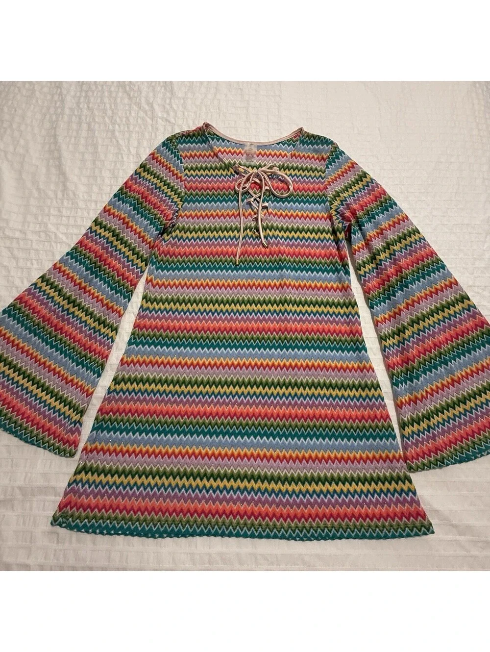 PQ Swim Ziggy Noah Coverup Tunic Chevron Rainbow Bell Sleeves XS / S Multicolor